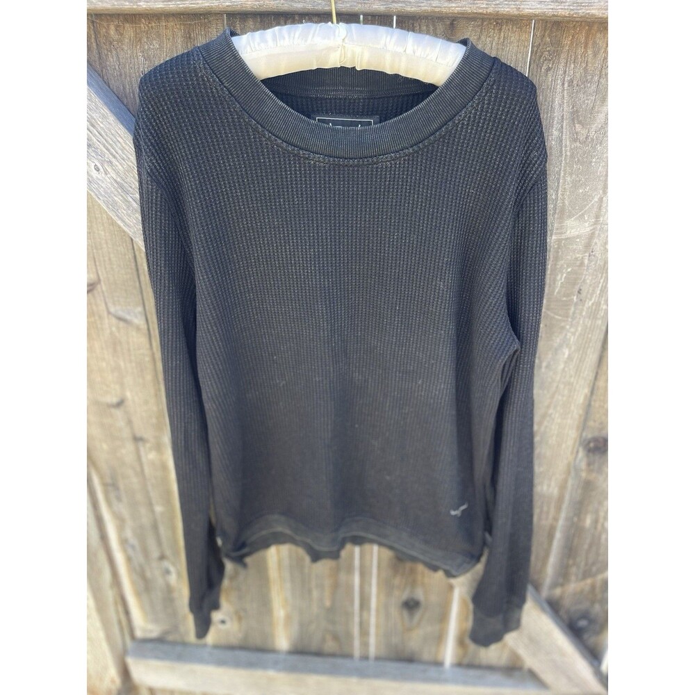 Kimes Ranch Waffle Knit Pullover Women’s Size XL Black Distressed Look